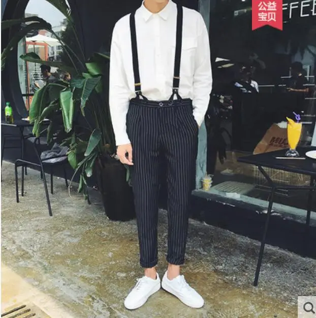 Фото S-XXXL 2018 summer men's casual pants youth Korean version of the tide striped slim straps | Мужская одежда