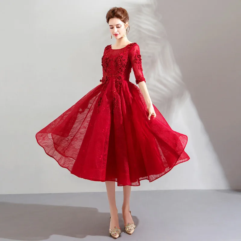 Tea Length A-line Half Sleeve 3D Flowers Appliques Pearls Elegant Sexy Short Evening Dresses Bride Banquet Party Prom Dress XK57
Tea Length A-line Half Sleeve 3D Flowers Appliques Pearls Elegant Sexy Short Evening Dresses Bride Banquet Party Prom Dress XK57