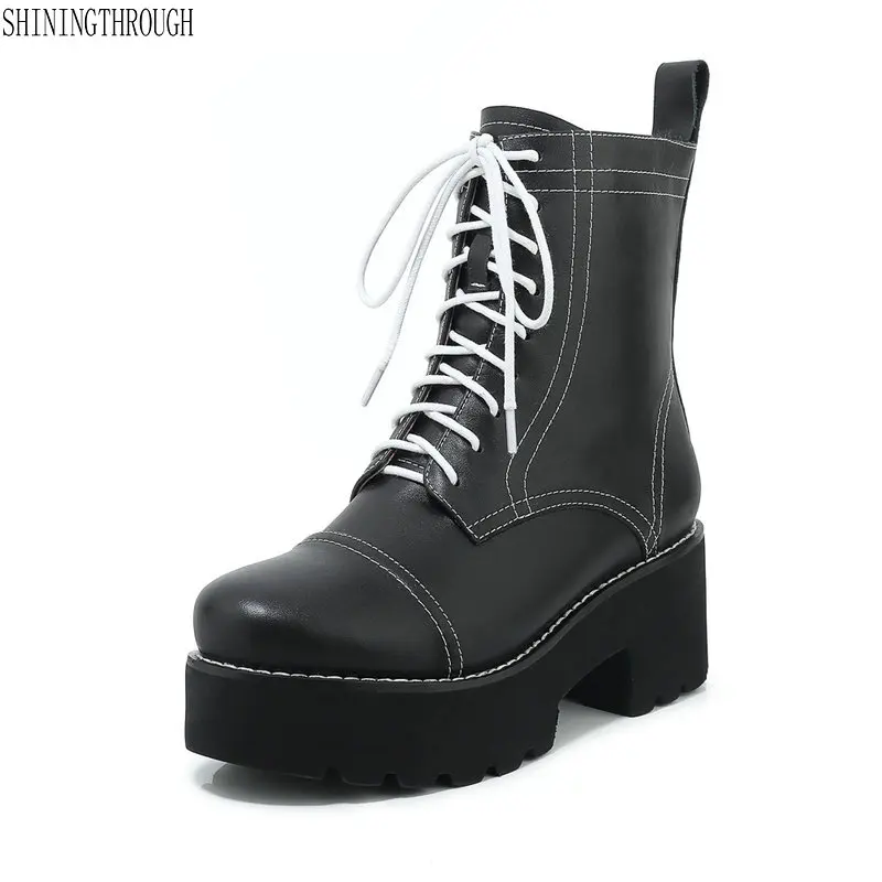 Cow leather lace up Ankle Boots Thick Heels platform Motorcycle Boots Autumn Winter Shoes Woman Ladies Basic Boots
Cow leather lace up Ankle Boots Thick Heels platform Motorcycle Boots Autumn Winter Shoes Woman Ladies Basic Boots
