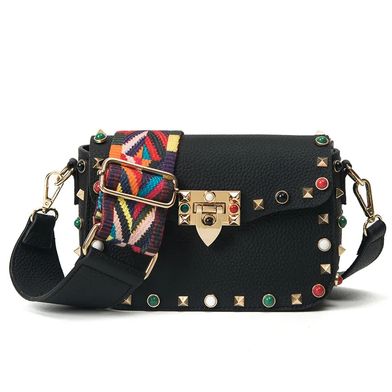 2017 High Quality Shoulder Strap Ladies Bag PU Leather Women Crossbody Bags Fashion Color Rivet Design Women Shoulder Bags