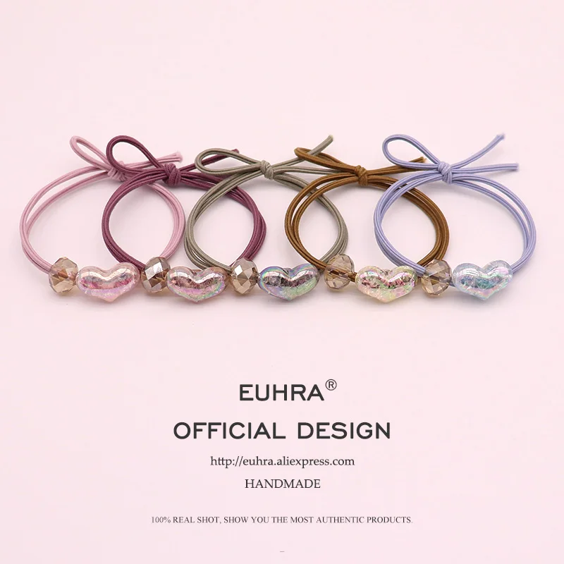 Фото EUHRA 5 Colors Elastic Glisten Heart Shape Bright Bead For Girls Hair Band Kid Children Rubber High Elasticity | Аксессуары для