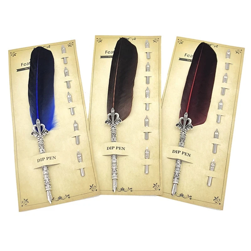 2019 Creative Feather Dip Fountain Pen Chancery Quill Oblique Pens +5pcs Nib Carved Metal for Fancy Font Calligraphy Vintage Pen
2019 Creative Feather Dip Fountain Pen Chancery Quill Oblique Pens +5pcs Nib Carved Metal for Fancy Font Calligraphy Vintage Pen