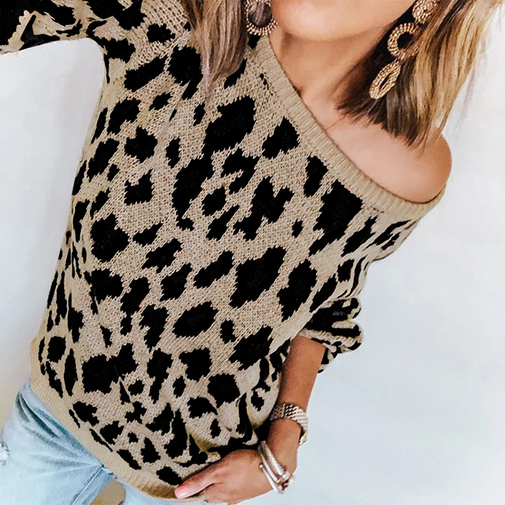 2018 осенне-зимний женский вязаный свитер с леопардовым принтом Женский пуловер