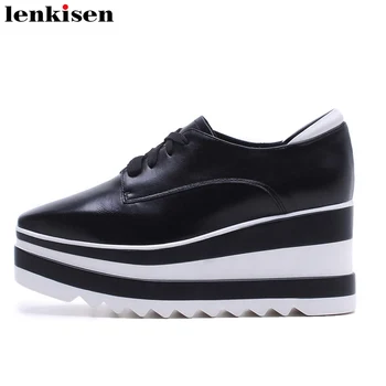 Lenkisen vintage square toe lace up cow leather platform causal thick high heels wedges solid increased meeting women pumps L6f1
Lenkisen vintage square toe lace up cow leather platform causal thick high heels wedges solid increased meeting women pumps L6f1
