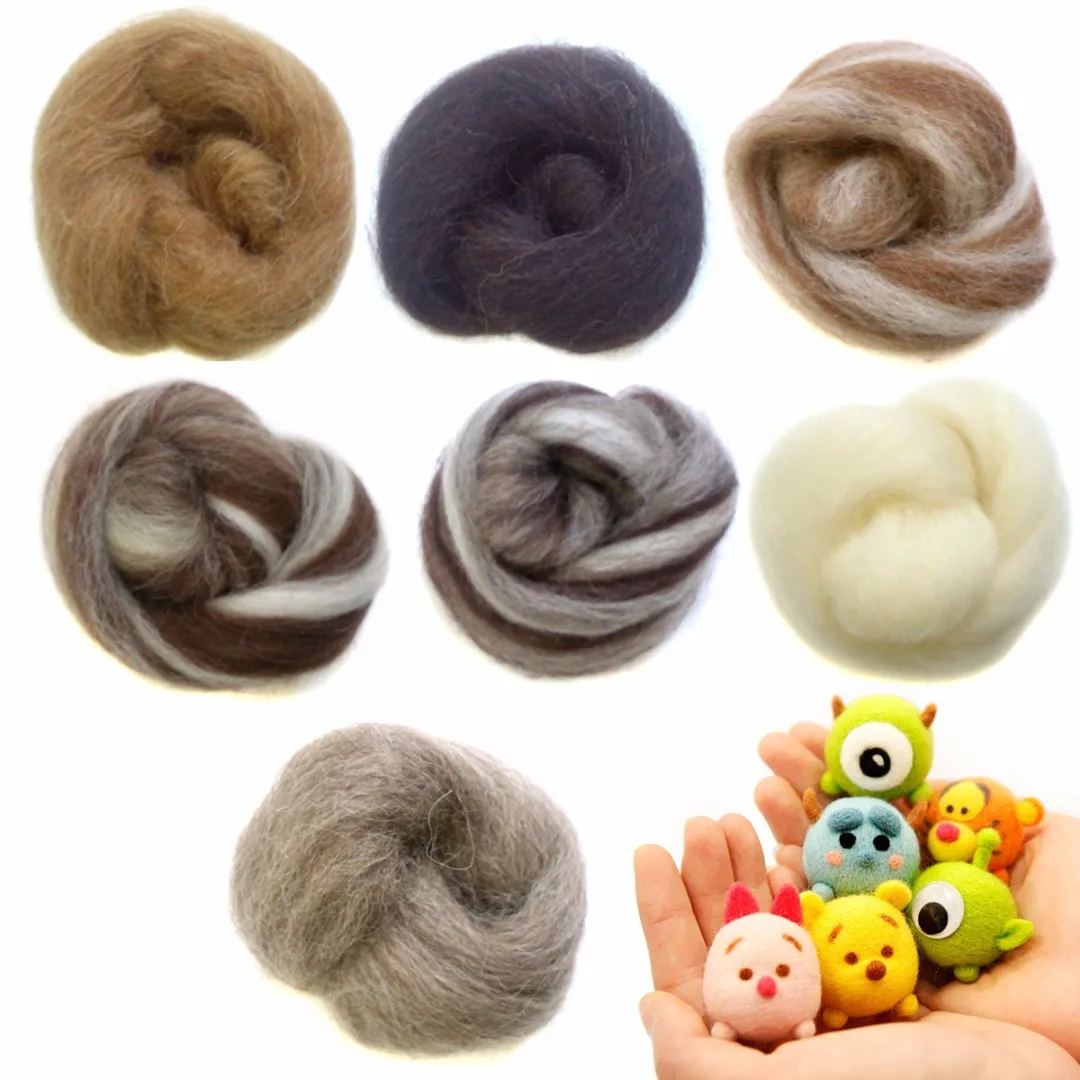 7pcs 35g Needle Felting Wool Fiber Blended Natural Collection For Animal Sewing Projects Felting Crafts Doll Needlework