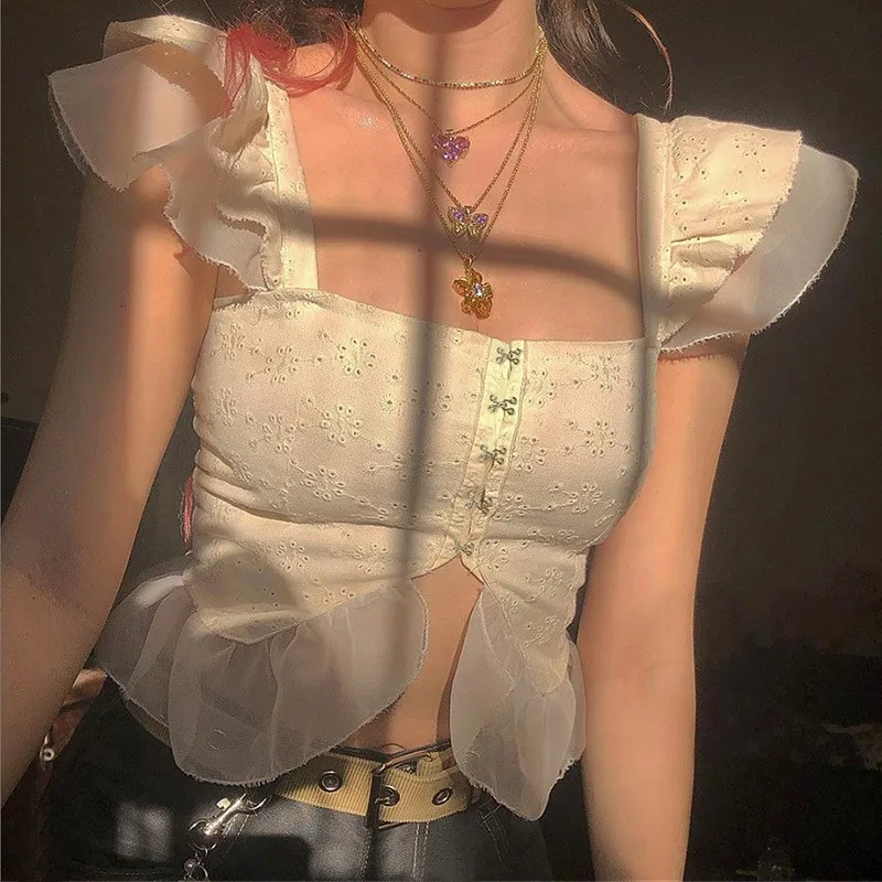 Lace Ruffles Hollow Out Crop Top Women Vintage High Street Square Collar T shirts Ladies Petal Sleeve Top Tee Shirts cwt0222-5
Lace Ruffles Hollow Out Crop Top Women Vintage High Street Square Collar T shirts Ladies Petal Sleeve Top Tee Shirts cwt0222-5