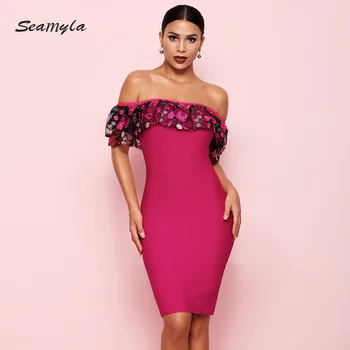 Seamyla Women Bandage Dress Vestidos Slash Neck Lace Floral Embroidery Celebrity Party Dresses Clubwears New Sexy Dresses 2019
Seamyla Women Bandage Dress Vestidos Slash Neck Lace Floral Embroidery Celebrity Party Dresses Clubwears New Sexy Dresses 2019