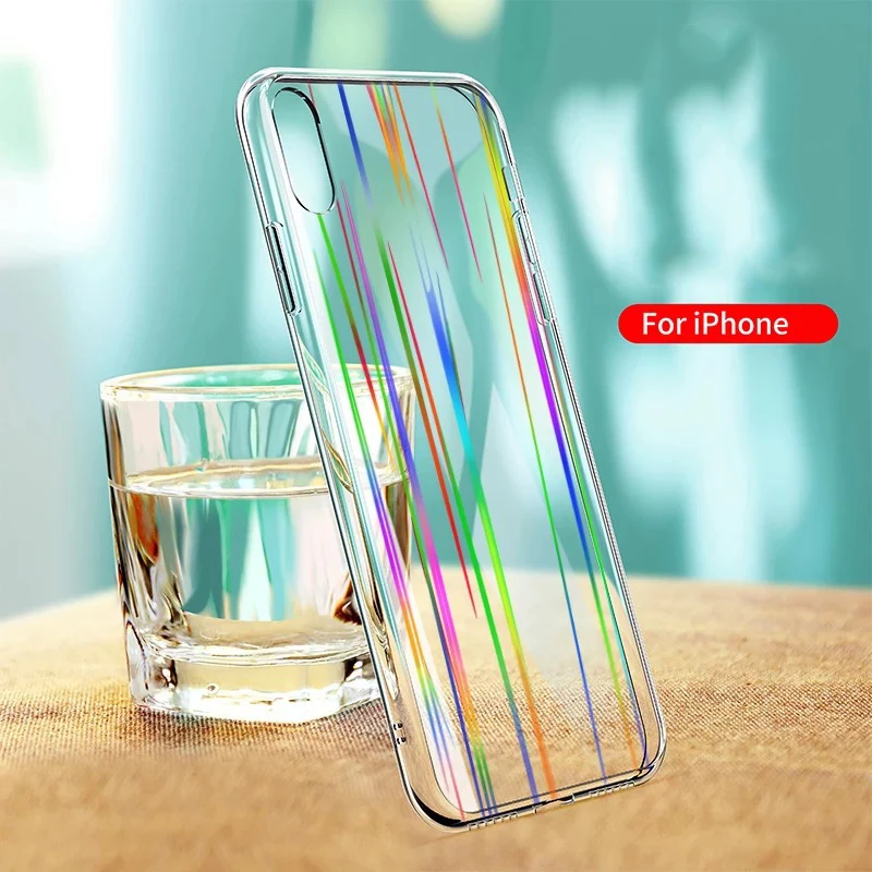 Transparent Glass Aurora Cover Case On The For Iphone 7 8 7Plus 8 Plus Protective Glass For IPhone X XS Max XR Screen Protector (5)