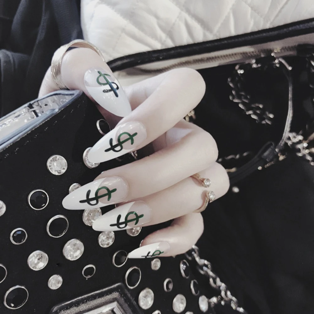 24Pcs/Set Extra Long Stiletto Artificial Fake Nail Acrylic Conical Head Dollar Pattern Nails Art Tips Full Cover Manicure
24Pcs/Set Extra Long Stiletto Artificial Fake Nail Acrylic Conical Head Dollar Pattern Nails Art Tips Full Cover Manicure