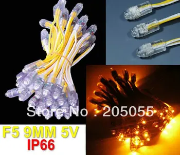 

50pcs/string F5 9mm Diffused punctiform Pencil single color LED Pixel monocolor 5V Waterproof Wire Harness Advertisement-YELLOW