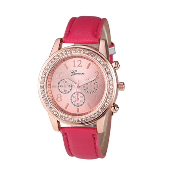 

Splendid 2016 New Fashion Geneva Wristwatches Quartz-Watches Rhinestone Women's Watches Leather Upscale Large Dial Free shipping