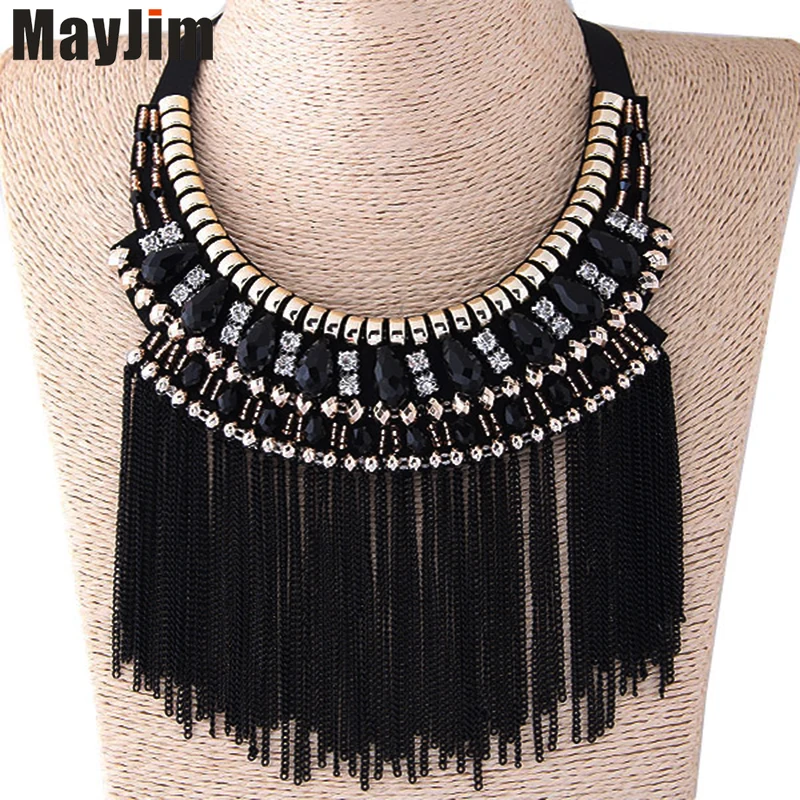 Fashion women 2017 Vintage Rope Chain Multi-colored Crystal bead tassel Collar Necklaces & Pendants Jewelry Statement Bijoux | Украшения