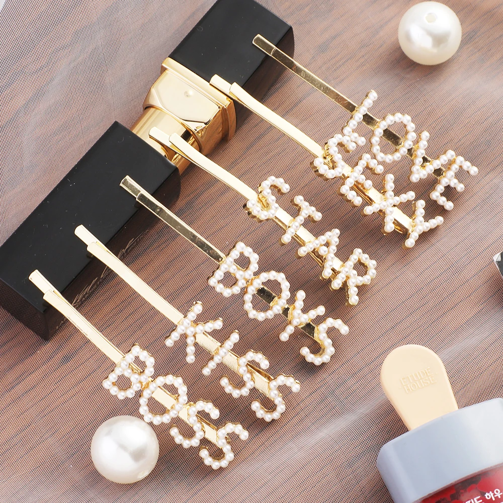 Haimeikang Letter Hairpins Metal Minimalist Hair Accessories Gold Color Hair Clip Imitiation Pearl Hairpin Barrettes Hairgrip 
Haimeikang Letter Hairpins Metal Minimalist Hair Accessories Gold Color Hair Clip Imitiation Pearl Hairpin Barrettes Hairgrip