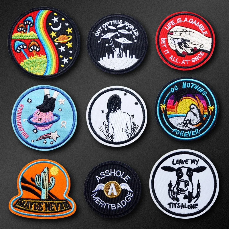 

Fly Cow UFO Girl DIY Iron On Patch Clothes Embroidery Applique Ironing Clothing Sewing Supplies Decorative Badge Sew On Badges