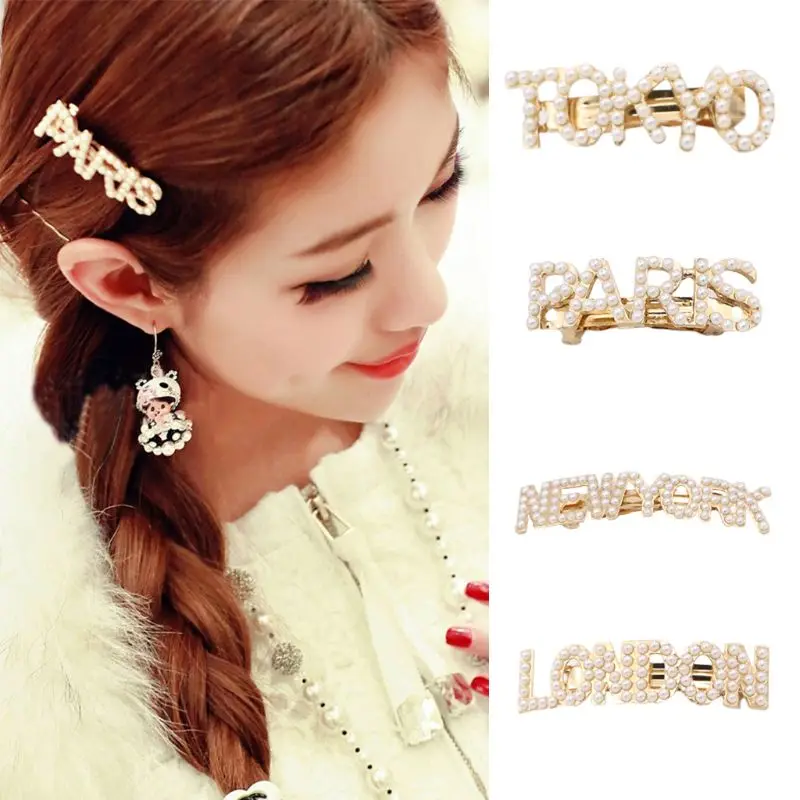 Girls Korean Style Metal French Barrettes Famous City Name Faux Pearl Letters Luxury Metallic Gold Spring Automatic Hairpins
Girls Korean Style Metal French Barrettes Famous City Name Faux Pearl Letters Luxury Metallic Gold Spring Automatic Hairpins