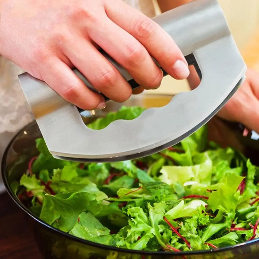 

High Class Stainless Steel Salad Chopper Vegetable Cutter Mezzaluna Meat Salad Knife Herb Food Onion Cutter Kitchen Gradget Tool