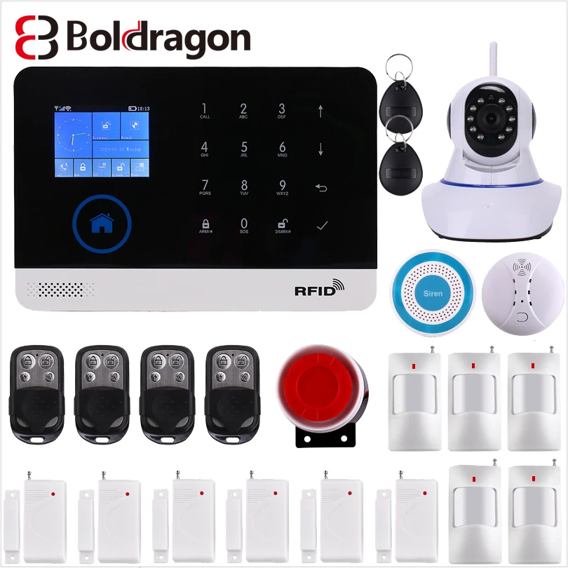 Wireless Home Security WIFI GSM GPRS Alarm system APP Remote Control RFID card Arm Disarm EN RU ES PL DE Switchable
Wireless Home Security WIFI GSM GPRS Alarm system APP Remote Control RFID card Arm Disarm EN RU ES PL DE Switchable