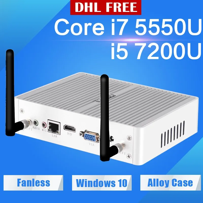 Core i5 7200U i7 5550U HYSTOU Mini PC quad Core HDMI VGA dual display port mini computador Windows 7 fanless 7100U 4K TV box pc (2)