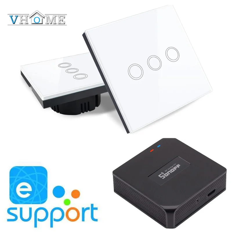 Vhome Touch RF433mhz Switch,Sonoff RF Wifi Bridge Smart Panel,EU/UK Standard Wifi Control For Ewelink App Bundle
Vhome Touch RF433mhz Switch,Sonoff RF Wifi Bridge Smart Panel,EU/UK Standard Wifi Control For Ewelink App Bundle
