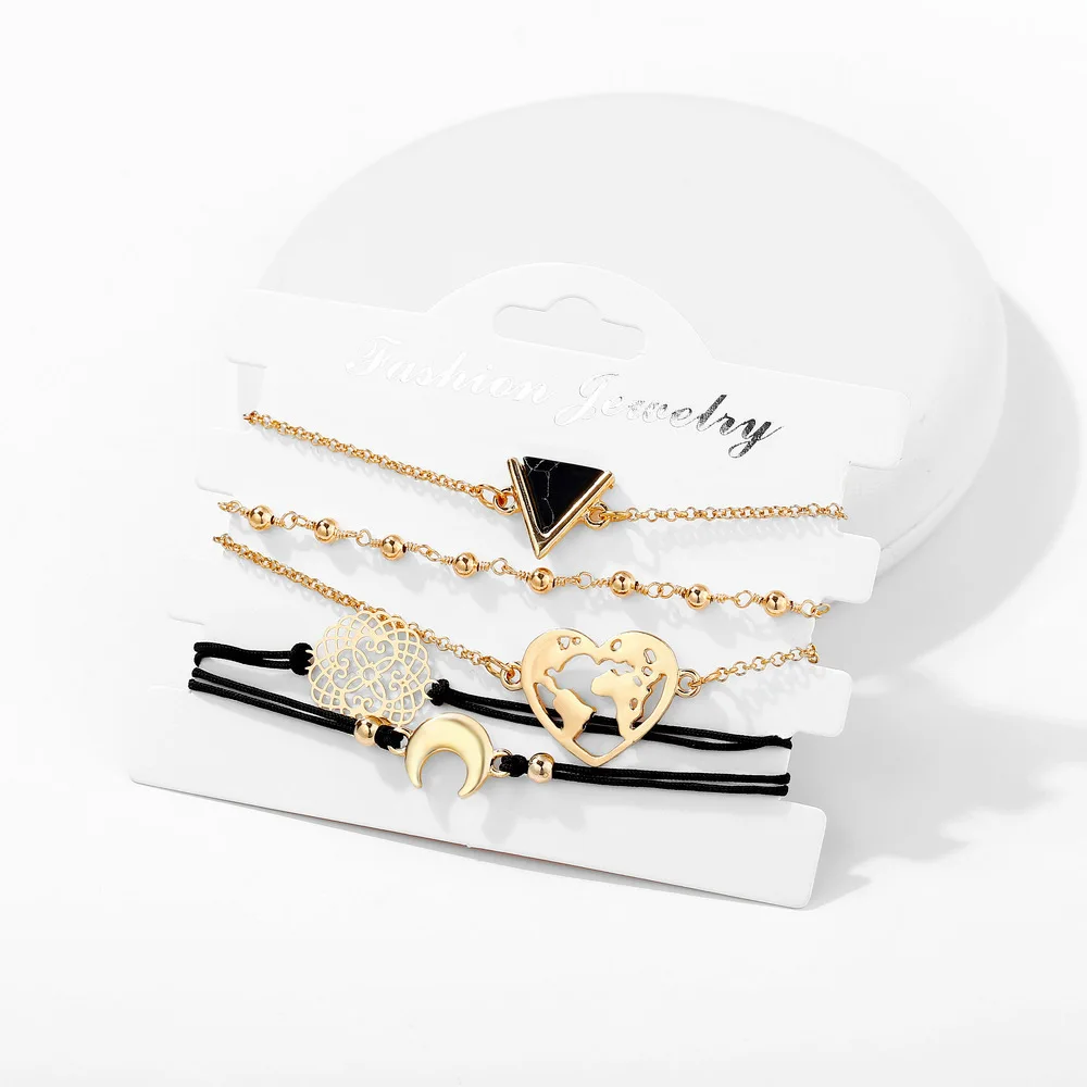 5 Pcs/ Set Punk Map Heart TriangleTriangle black rope Crystal Beads Chain Multilayer Pendant Gold Bracelet Set Charm Girl Jewelr
5 Pcs/ Set Punk Map Heart TriangleTriangle black rope Crystal Beads Chain Multilayer Pendant Gold Bracelet Set Charm Girl Jewelr