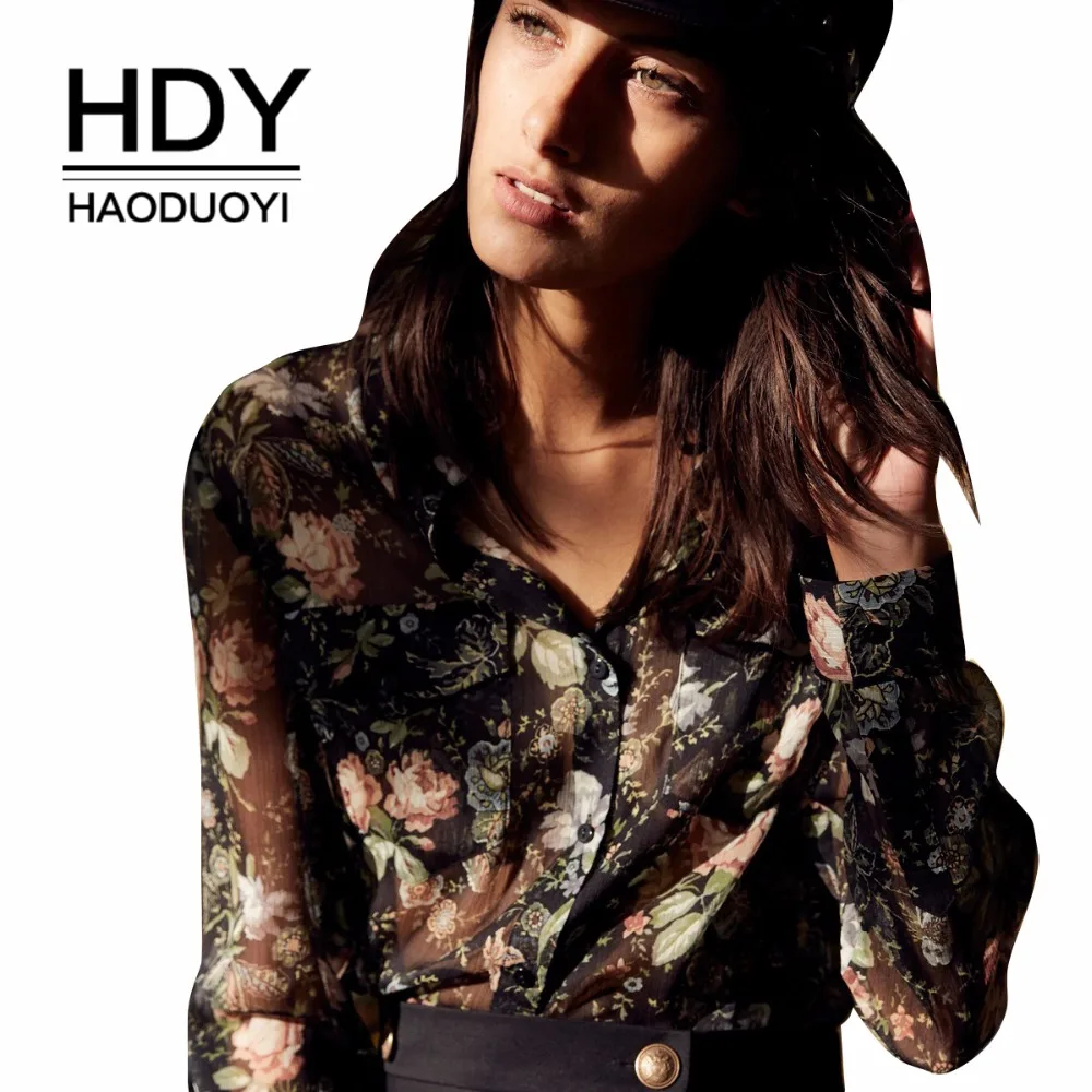 HDY Haoduoyi Brand 2019 Women Multi Sweet Shirts Floral Printed Sheer Pockets Singal Buttons Female Elegant Blouses Lady Tops
HDY Haoduoyi Brand 2019 Women Multi Sweet Shirts Floral Printed Sheer Pockets Singal Buttons Female Elegant Blouses Lady Tops