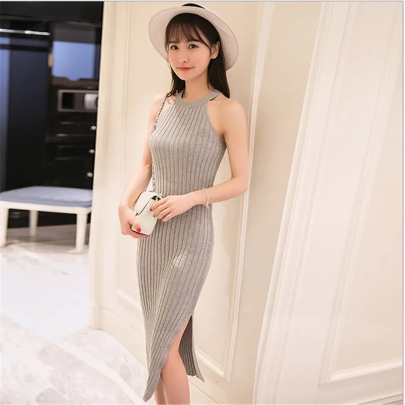Sexy Skinny Elastic Halter Solid Slim Sleeveless Slit Knitted Dress Female Women donne si vestono vestido de mujer Dress donne
Sexy Skinny Elastic Halter Solid Slim Sleeveless Slit Knitted Dress Female Women donne si vestono vestido de mujer Dress donne
