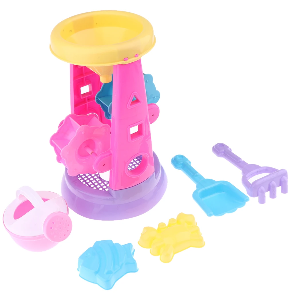 Double Sand Wheel Beach Outdoor Play Toy Set for Kids With Shovel and Molds