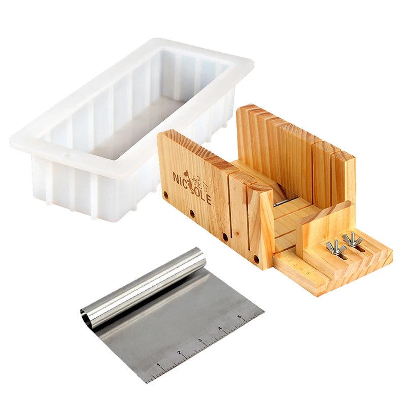 Soap Making Tools Set Handmade Silicone Soap Mold with Adjustable Wooden Loaf Cutter Box and Stainless Steel Blade
Soap Making Tools Set Handmade Silicone Soap Mold with Adjustable Wooden Loaf Cutter Box and Stainless Steel Blade