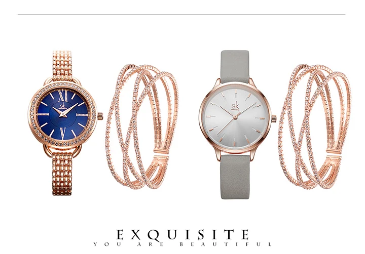 Shengke Rose Gold Women Crystal Set Luxury Quartz Clock Ladies Bracelet Watches Set 2019 New SK Women's Day Gift For Women Shengke Rose Gold Women Crystal Set Luxury Quartz Clock Ladies Bracelet Watches Set 2019 New SK Women's Day Gift For Women
