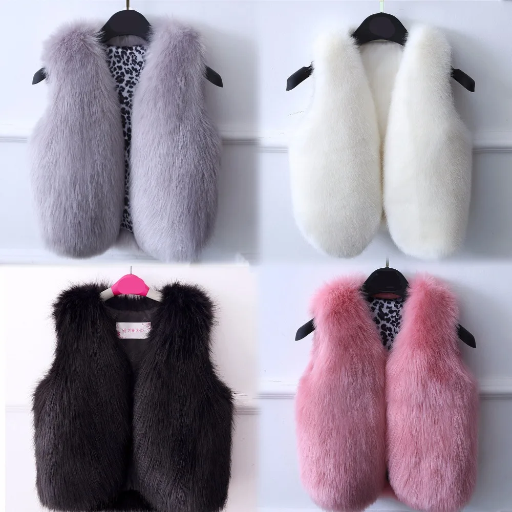 

New Girls Fashion Thickening Warm Waistcoats Girl Simple Faux Fur Waistcoat Baby Kids Winter Casual Vests