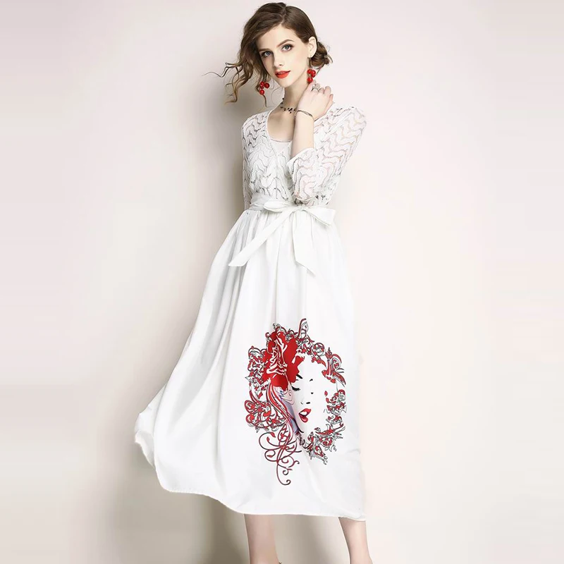 High Quality New 2018 Fashion Designer Runway Summer Dress Women's Three Quarter Sleeve Belt Sexy Lady Face Printed A Line Dress
High Quality New 2018 Fashion Designer Runway Summer Dress Women's Three Quarter Sleeve Belt Sexy Lady Face Printed A Line Dress