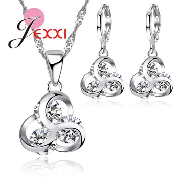 Luxury Austian CZ Crystal Clover Flower 925 Sterling Silver Jewelry Set for Women Wedding Necklace Pendant Hoop Earrings
Luxury Austian CZ Crystal Clover Flower 925 Sterling Silver Jewelry Set for Women Wedding Necklace Pendant Hoop Earrings