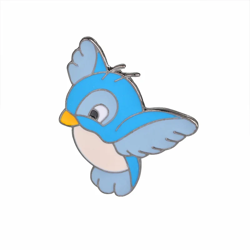 Cartoon Cute Blue Flying Birds Metal Enamel Brooch Denim Jacket