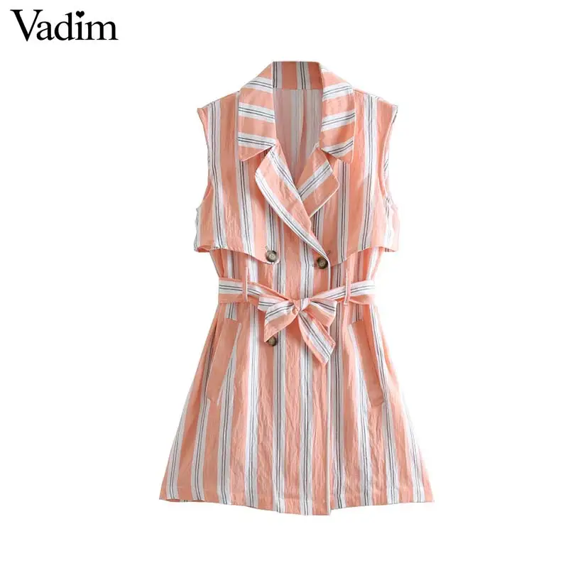 Vadim women striped mini dress sleeveless sashes button pockets sexy split casual female A line dress summer vestidos QB746
Vadim women striped mini dress sleeveless sashes button pockets sexy split casual female A line dress summer vestidos QB746