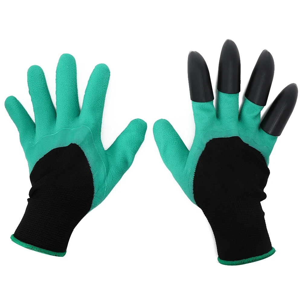 Image Breathable Garden Household Gloves Waterproof Non Slip Rubber Polyester Gloves For Digging Plastic Claws High Quality 1 Pair