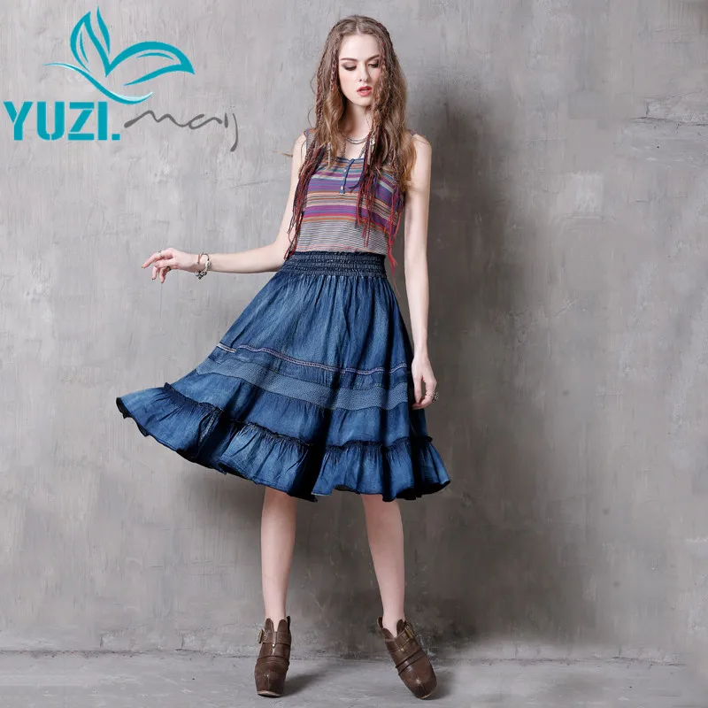 Skirts Womens 2017 Yuzi.may Boho New Denim Saias Lace Patchwork A-line Pleated Emboirdery Vintage Swing Hem Elastic Saia X2106
Skirts Womens 2017 Yuzi.may Boho New Denim Saias Lace Patchwork A-line Pleated Emboirdery Vintage Swing Hem Elastic Saia X2106
