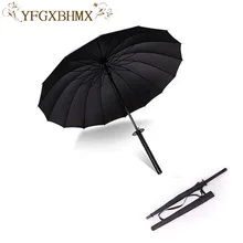 Elegante preto japonês samurai ninja espada katana guarda-chuva ensolarado & rainny guarda-chuvas de punho longo semiautomático 8, 16 ou 24 costelas(China)