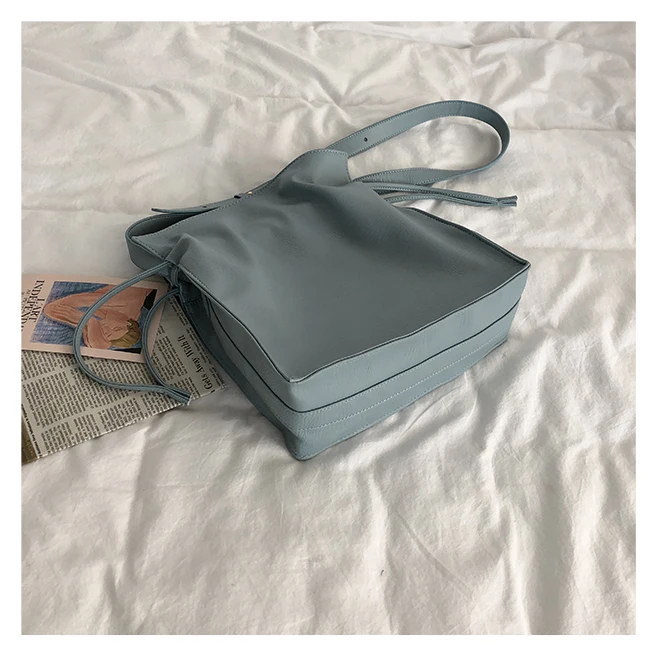 MJ Soft Leather Bucket Bag Female Casual PU Leather Shoulder Bag Large Capacity Crossbody Handbag Shopping Tote Bags for Women (17)