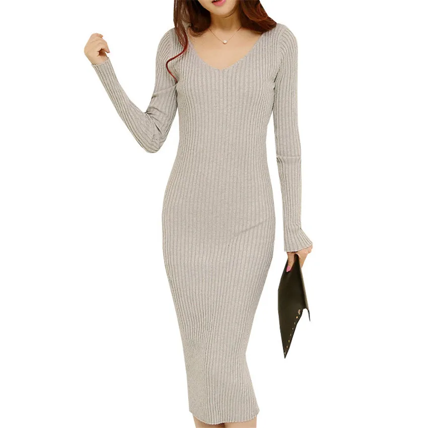 New Women Sweater Dress Autumn Winter Warm Sexy V-Neck Knitting Dresses Female Bodycon Sheath Long Knitted Dress Vestidos SF0420
New Women Sweater Dress Autumn Winter Warm Sexy V-Neck Knitting Dresses Female Bodycon Sheath Long Knitted Dress Vestidos SF0420
