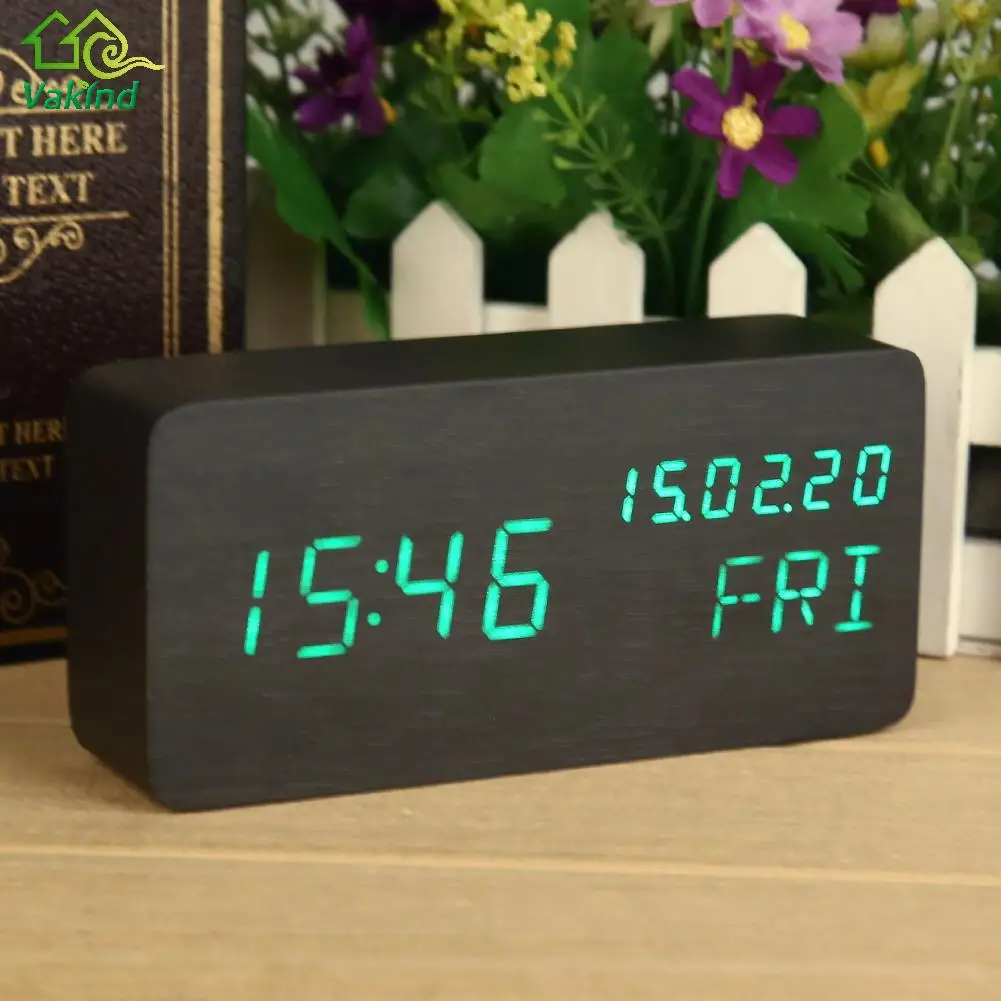 Digital LED Wooden Alarm Clock Voice Control Date Time Calendar Display LED Desktop Table Clock Home Office Decoration
Digital LED Wooden Alarm Clock Voice Control Date Time Calendar Display LED Desktop Table Clock Home Office Decoration