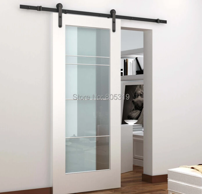 Image 6.6FT Rustic Steel Black Sliding Barn Door Hardware,Wood sliding door hanger
