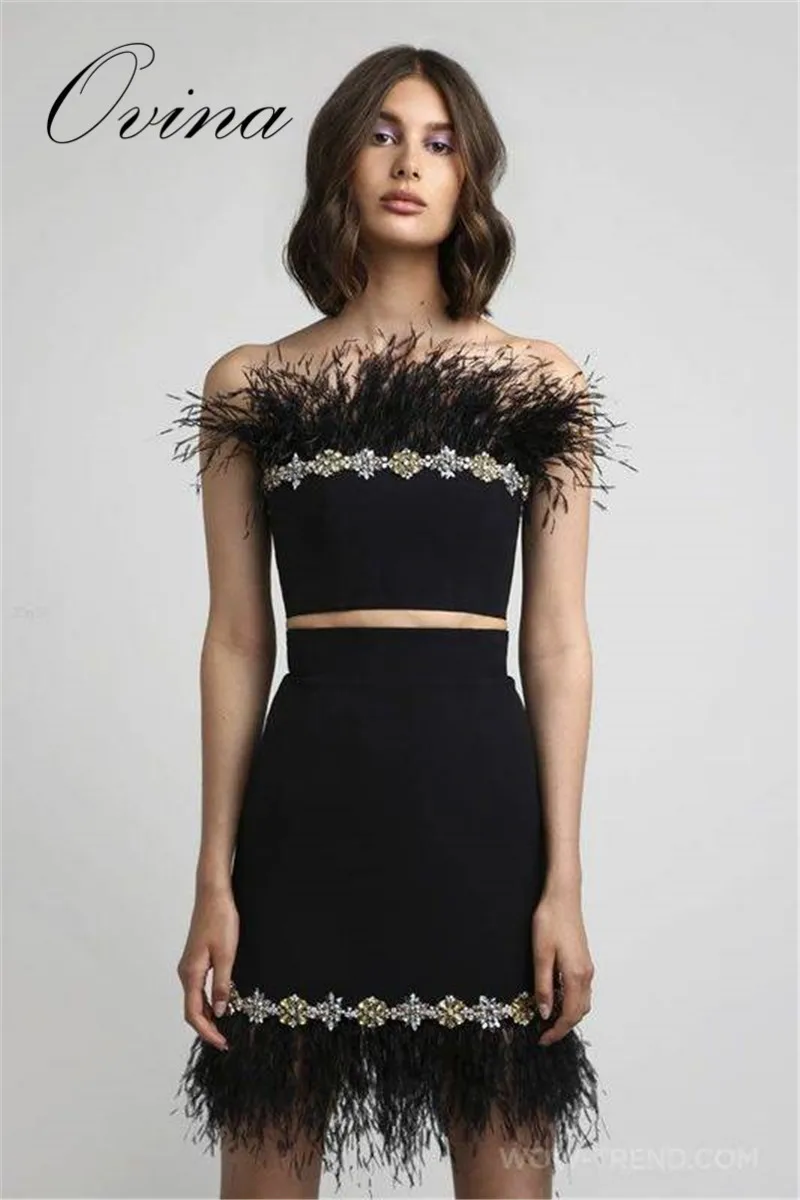 Top Quality Celebrity Sexy Strapless Fur Beaded 2 Pieces Black Bandage Women Sets Party Clothing
Top Quality Celebrity Sexy Strapless Fur Beaded 2 Pieces Black Bandage Women Sets Party Clothing