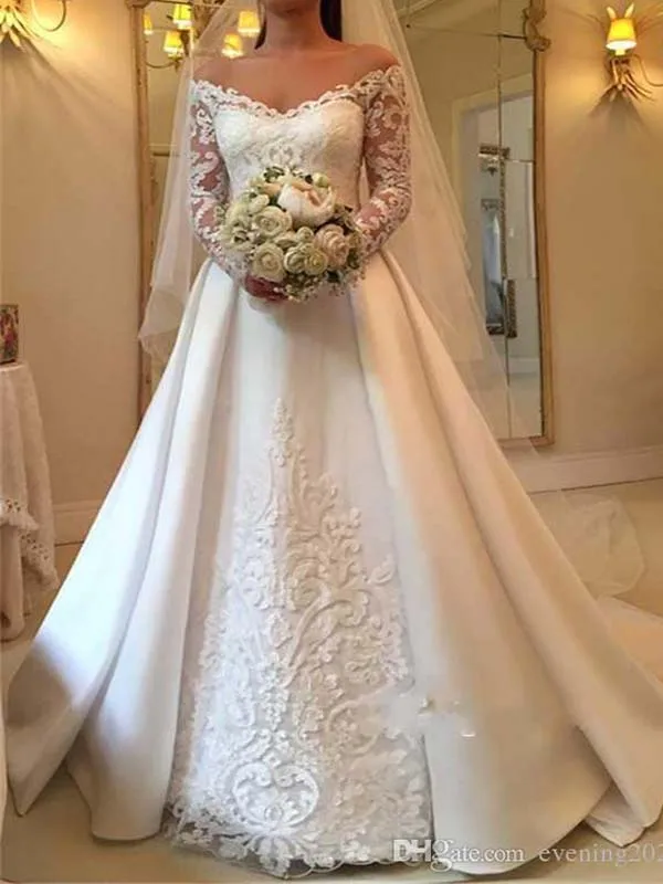 Фото Женское свадебное платье с открытыми плечами Кружевное Платье трапециевидного
