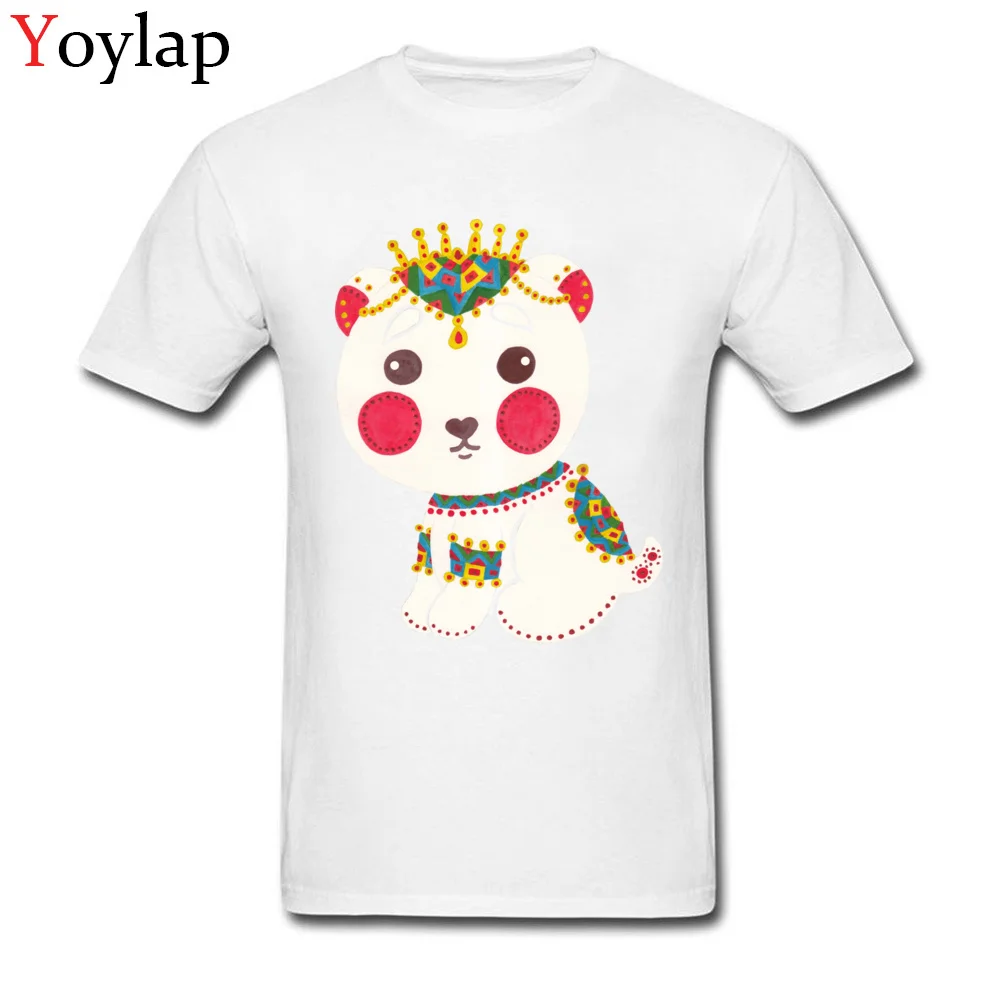 Male Tops Shirts Prevailing Printed On T-shirts 100% Cotton O-Neck Short Sleeve Personalized The Ethnic Polar Bear Clothing Shirt white