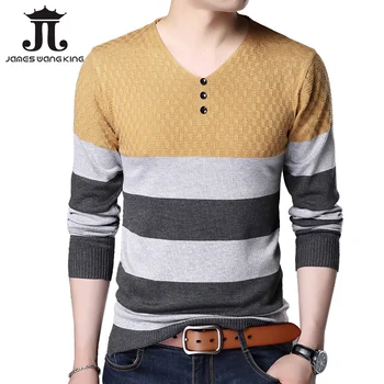 Pullover Men V Neck striped Sweater male long sleeve Knitwear Mixed colors Button sweater Casual Dress Pull Homme S-XXL 25816
Pullover Men V Neck striped Sweater male long sleeve Knitwear Mixed colors Button sweater Casual Dress Pull Homme S-XXL 25816