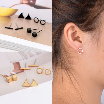 

Fashion 4 Pairs/Set Alloy Unique Square/Triangle/Round Stud Earring Golden/Silvery/Black Graceful Charm Stud Earrings Jewelry