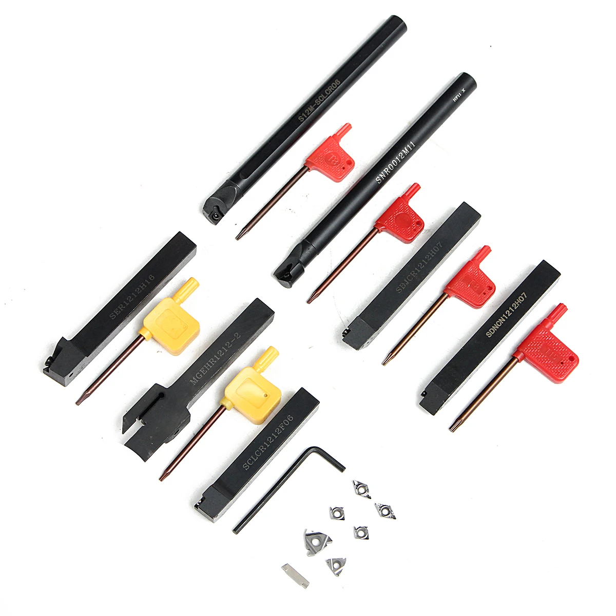 21Pcs/Set 12mm Shank Lathe Turning Tool Holder Boring Bar+ DCMT CCMT Carbide Inserts with Wrenchs For Lathe Turning Tools
21Pcs/Set 12mm Shank Lathe Turning Tool Holder Boring Bar+ DCMT CCMT Carbide Inserts with Wrenchs For Lathe Turning Tools