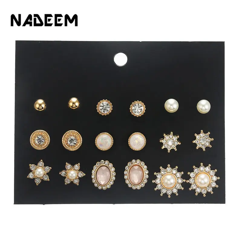 New Trendy 9Pairs/Sets Rhinestone Stud Earring Set For Women Girl Cute Mixed Gold Crystal Flower,Opal,Pearl Punk Earring Sets
New Trendy 9Pairs/Sets Rhinestone Stud Earring Set For Women Girl Cute Mixed Gold Crystal Flower,Opal,Pearl Punk Earring Sets