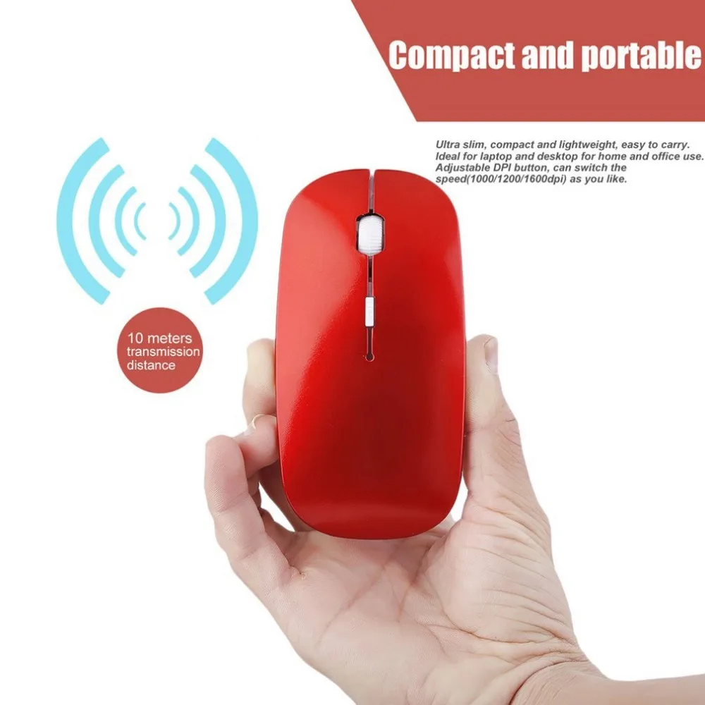 2.4GHz Wireless Optical Mouse 4 Keys Computer PC Mice USB 2.0 Ergonomically Design Ultra Slim Fashion Mouse Red Blue Green
2.4GHz Wireless Optical Mouse 4 Keys Computer PC Mice USB 2.0 Ergonomically Design Ultra Slim Fashion Mouse Red Blue Green