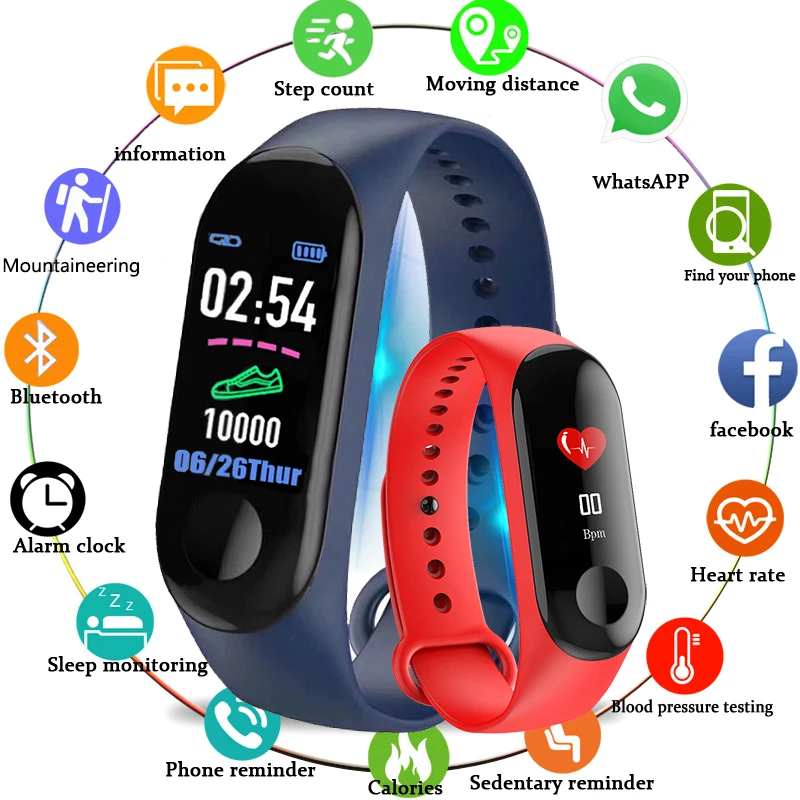 M3 Smart Bracelet Color-screen IP68 Fitness Tracker blood pressure Heart Rate Monitor Smart band Smart Watch Men For Android IOS
M3 Smart Bracelet Color-screen IP68 Fitness Tracker blood pressure Heart Rate Monitor Smart band Smart Watch Men For Android IOS